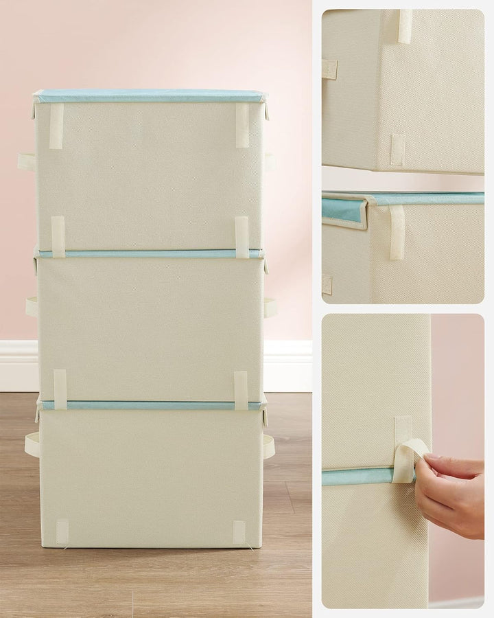 SONGMICS Aufbewahrungsbox Kinder, 3er Set, Faltboxen, Spielzeugkiste mit Deckel, 38 x 35 x 25 cm, fü