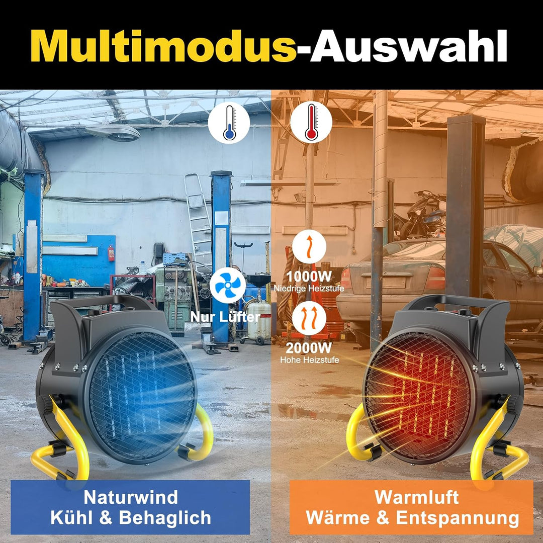 Heizlüfter 2000 Watt Keramik Heizstrahler Elektroheizer Bauheizer Bautrockner mit Thermostat Heizger