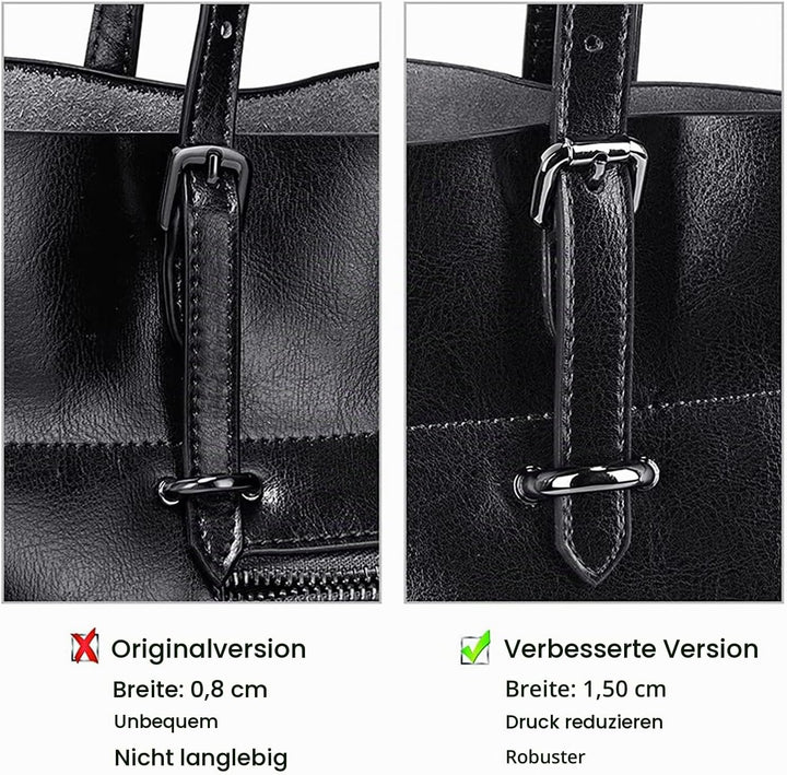 S-ZONE Damen Echtleder Tasche Shopper Gross Tote Handtasche Henkeltasche (A-schwarz), Schwarz