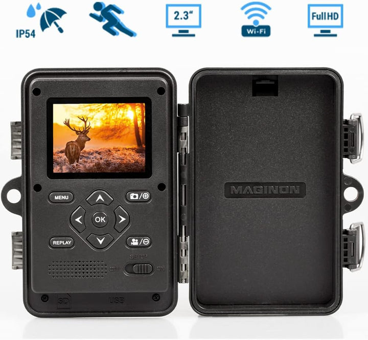 Maginon Wildkamera WK 4 HDW Profi Set, Tier-Überwachungskamera Ink. Diebstahlgehäuse,Solarpanel und