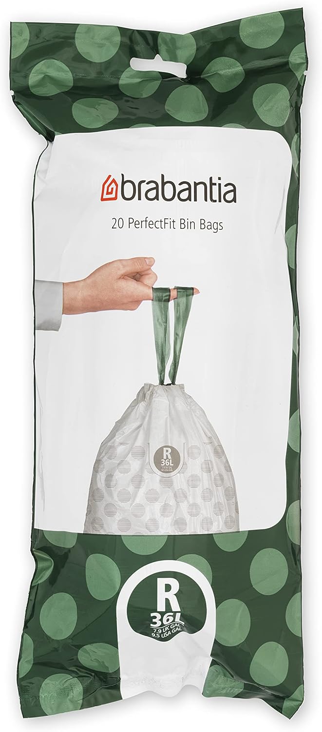 Brabantia Müllbeutel PerfectFit Multipack (Code R / 36L) Extra Starke Müllsäcke mit Zugband, 6 rolle