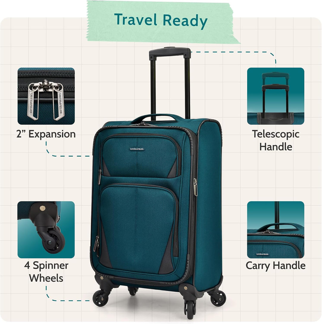 U.S. Traveler Aviron Bay Erweiterbares Softside Gepäck mit Drehrädern 3 Piece Luggage Blaugrün/ein H