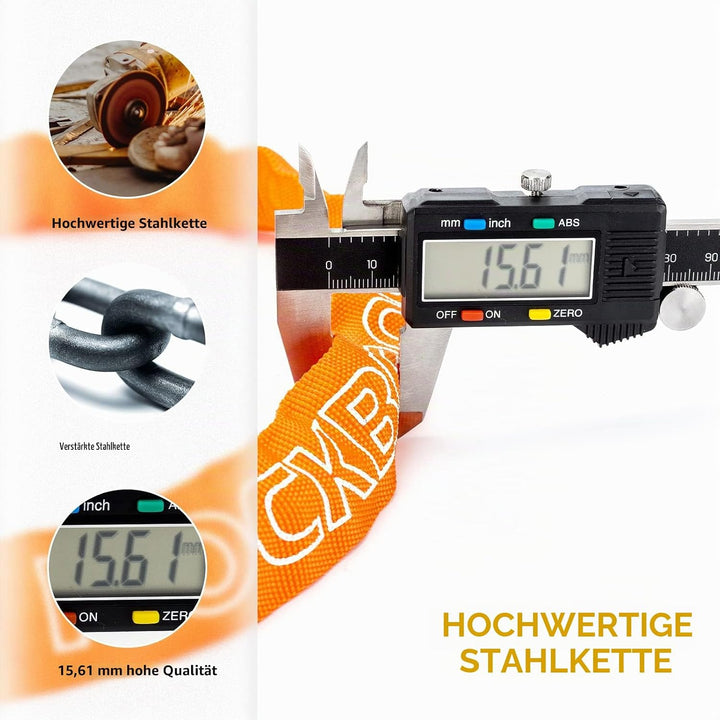 ROCKBROS Fahrradschloss 95cm/15.61mm Fahrrad Kettenschloss Hoher Sicherheitsstufe mit 2 Schlüssel Wa