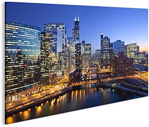 islandburner Bild Bilder auf Leinwand Chicago V3 Skyline Downtown 1p XXL Poster Leinwandbild Wandbil