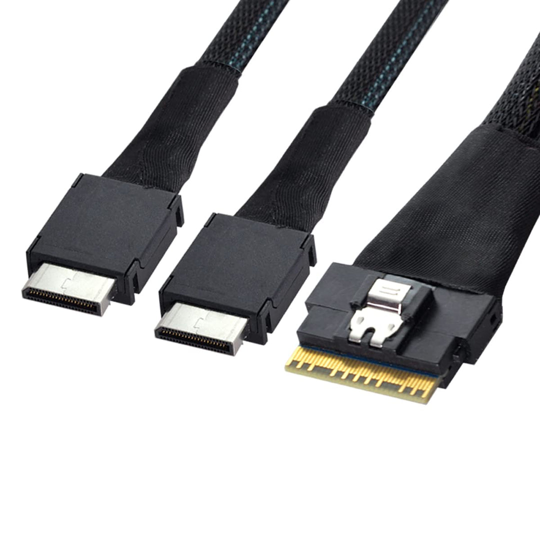 Cablecc PCI-E Ultraport Slimline SAS Slim 4.0 SFF-8654 8i 74pin to Dual Oculink SFF-8611 Cable 50cm