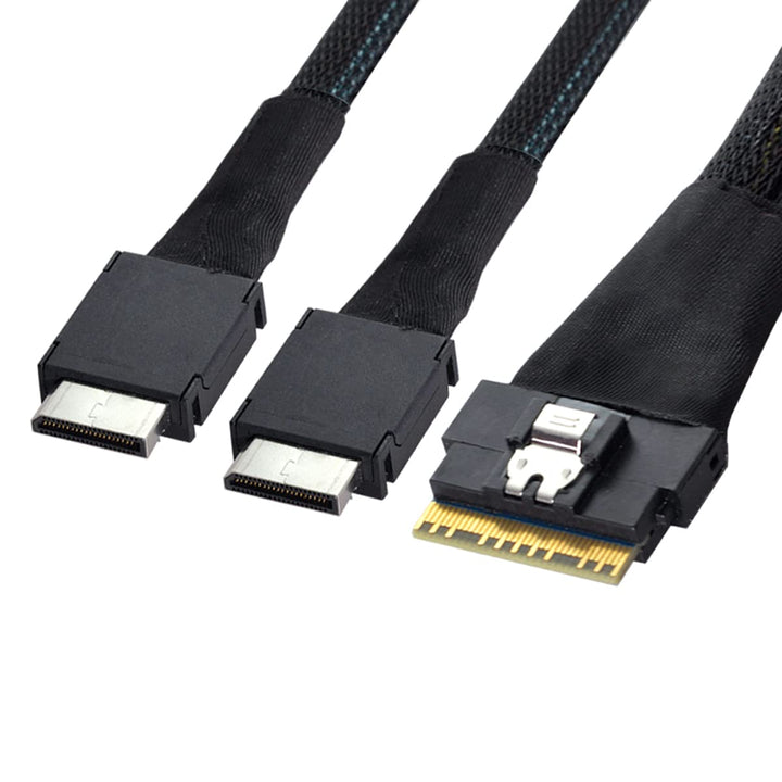 Cablecc PCI-E Ultraport Slimline SAS Slim 4.0 SFF-8654 8i 74pin to Dual Oculink SFF-8611 Cable 50cm