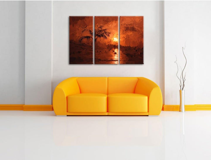 Pixxprint Palmen am Traumstrand als Leinwandbild/Grösse: 3 Teilig (120x80) cm/Wandbild/Kunstdruck/fe