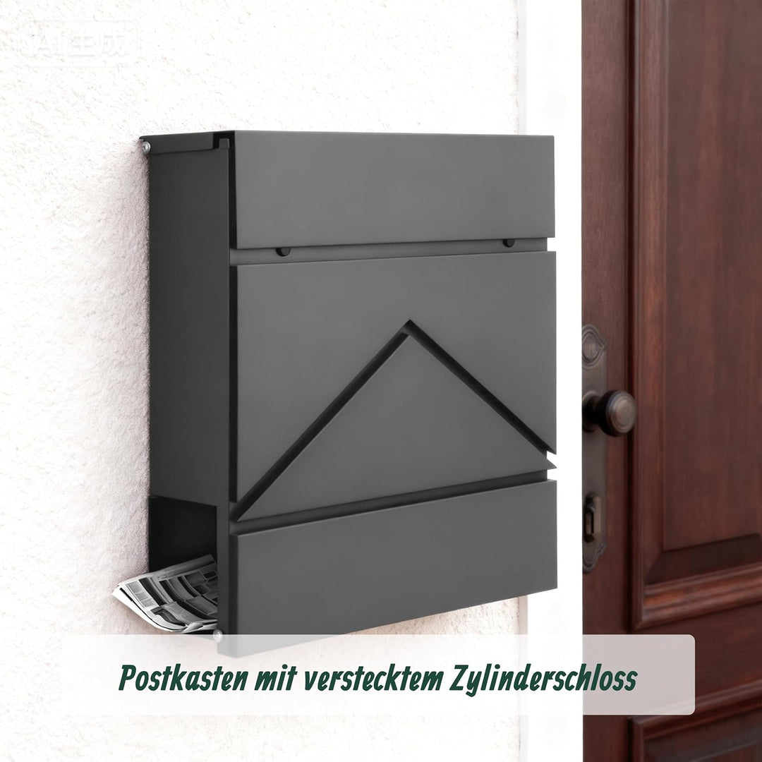 Relaxdays Briefkasten mit Zeitungsfach, HBT: 37 x 37 x 11 cm, DIN C4, wetterfest, 4 Schlüssel, Postk