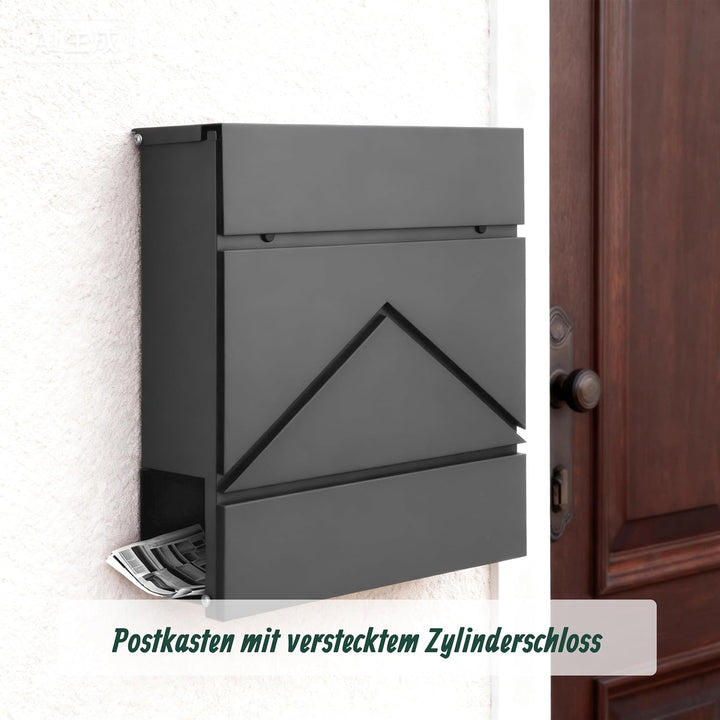 Relaxdays Briefkasten mit Zeitungsfach, HBT: 37 x 37 x 11 cm, DIN C4, wetterfest, 4 Schlüssel, Postk