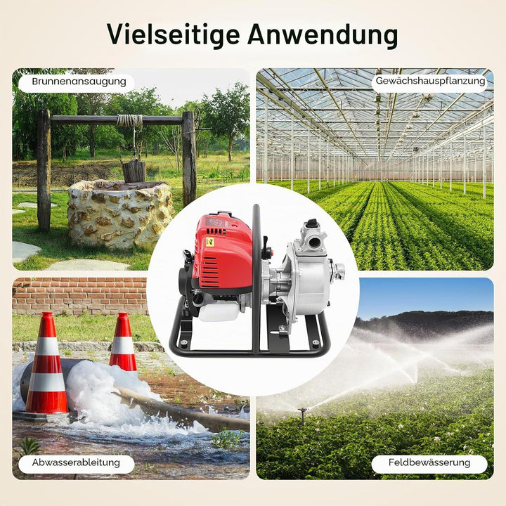 Benzin Wasserpumpe 4 Takt Motor Wasserpumpe 38CC 1.2KW Selbstansaugend Gartenpumpe Tragbarkeit Schmu