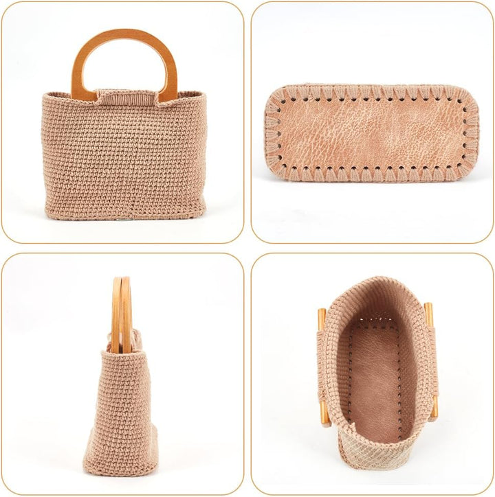 FREEBLOSS Häkelset Handtaschen Bastelset Häkelanfänger Set mit Anleitung Häkeltaschen Set mit Lederb