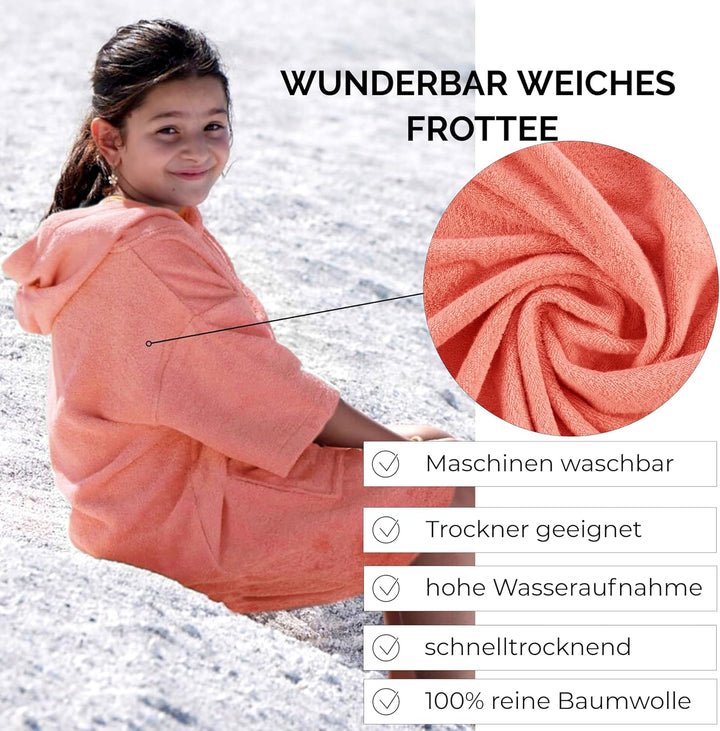 Frottee Badeponcho Kinder Jungen - Mädchen Surf Poncho 100% Baumwolle Strandponcho Handtuch mit Kapu