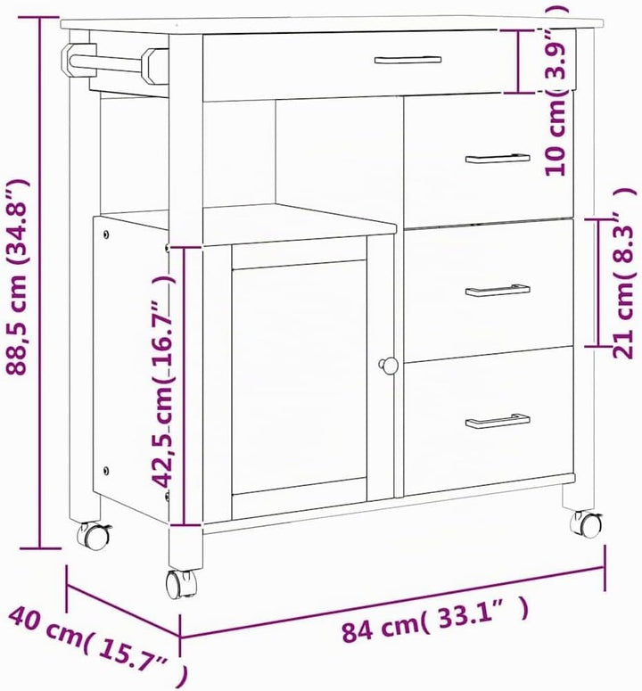 vidaXL Küchenwagen, Servierwagen mit viel Stauraum, Beistellwagen für Küche Wohnzimmer Badezimmer, T