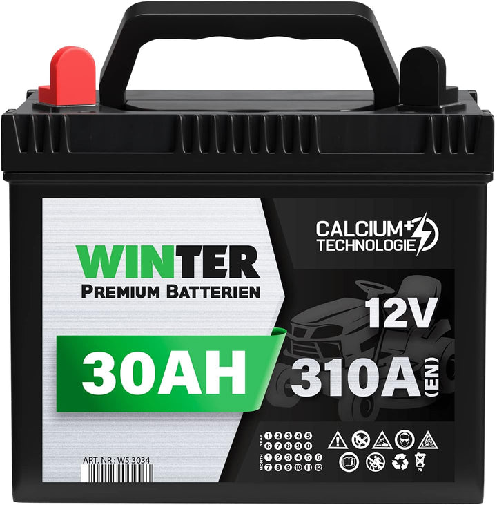 Winter Premium Rasentraktor Batterie 12V 30Ah 310A/EN (Plus Pol Links) 53034 Aufsitzmäher Rasenmäher