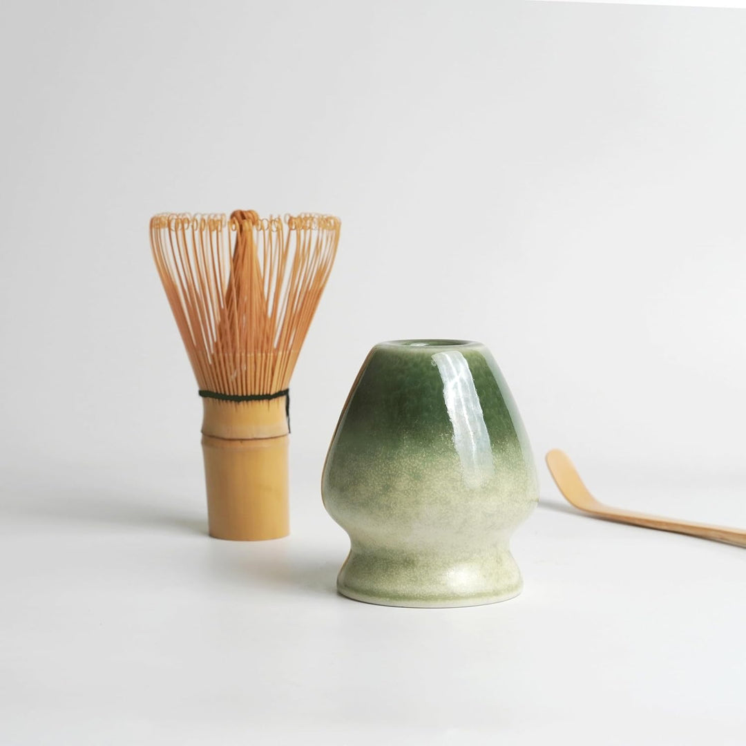Premium Matcha Set 6-teilig – Exklusives Matcha Tee Set mit Bambus-Chasen (Besen), Dunkelgrün Kerami