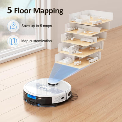 Lubluelu Saugroboter mit Wischfunktion 3-1, 4000Pa Staubsauger Roboter Lasernavigation mit 5 Karten,