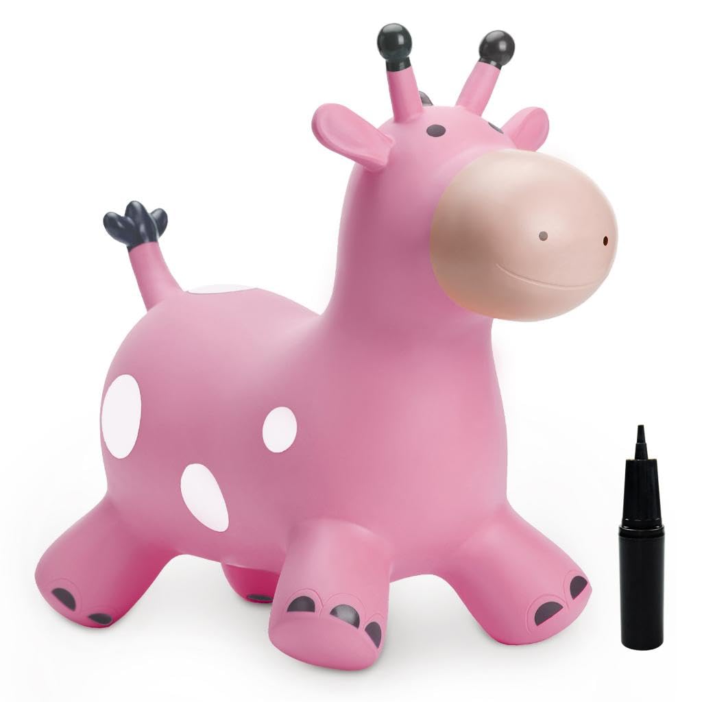 U&C Planet Hüpftier für Kinder Aufblasbare Giraffe Rosa Giraffe Hüpfer mit Handpumpe,Sprungpferd Hüp