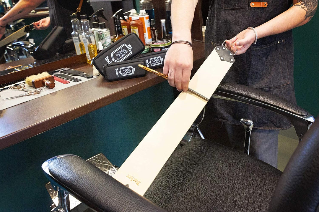 Bacher Premium Leder Streichriemen Breit zum Schärfen von Rasiermesser Set mit Polierpaste für Abzie