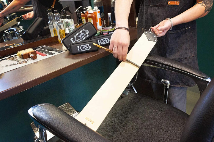 Bacher Premium Leder Streichriemen Breit zum Schärfen von Rasiermesser Set mit Polierpaste für Abzie