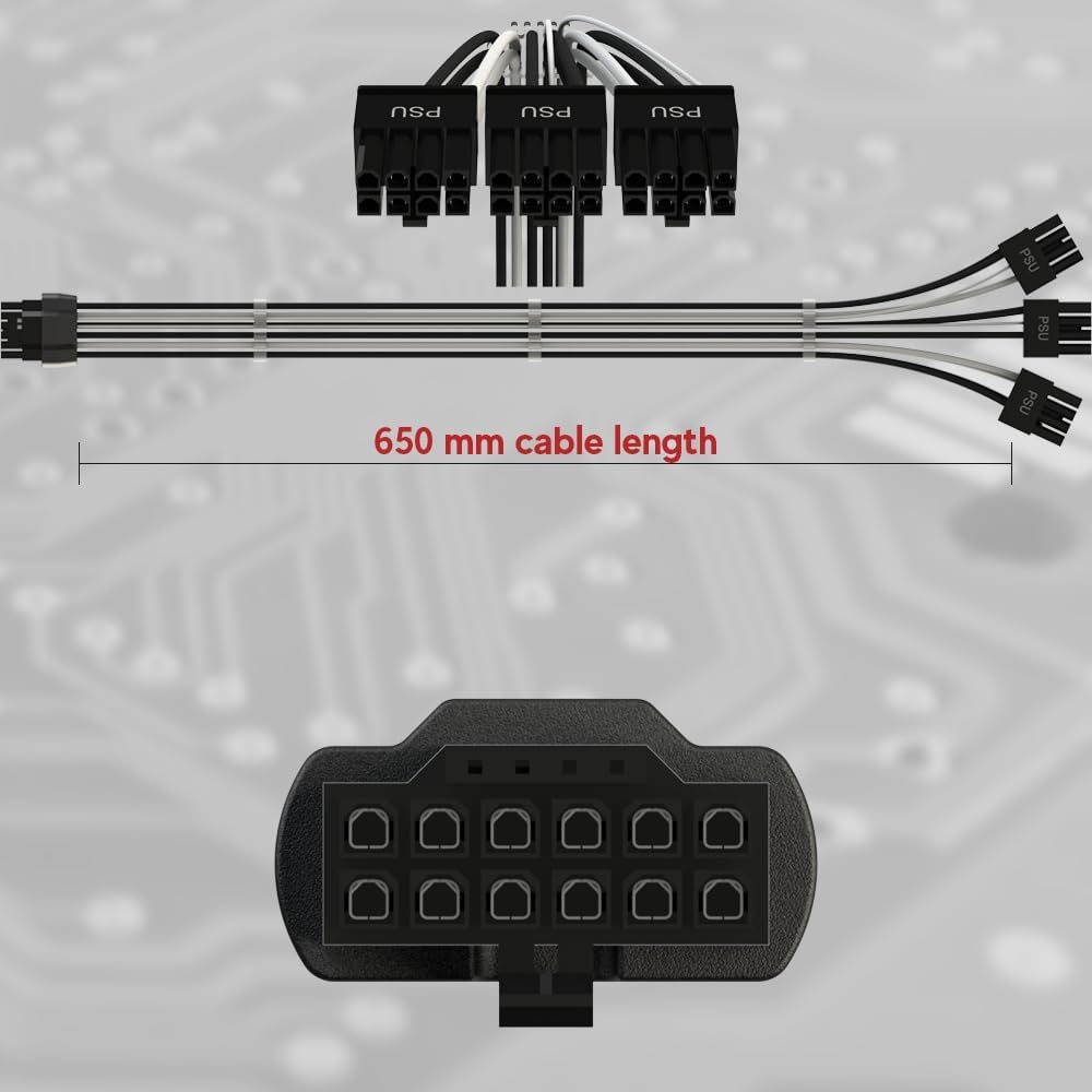 LINKUP - AVA PCIE 5.0 Geformtes & Gelötetes 16Pin (12+4) zu 3x8Pin | 16AWG Umhüllt | Kompatibel mit