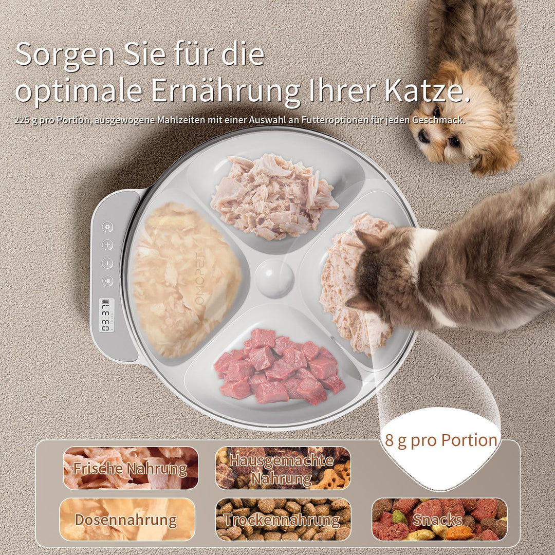 Nassfutterautomat, batteriebetriebener automatischer Katzenfutterautomat, 8oz*4 Mahlzeiten mit zeitg