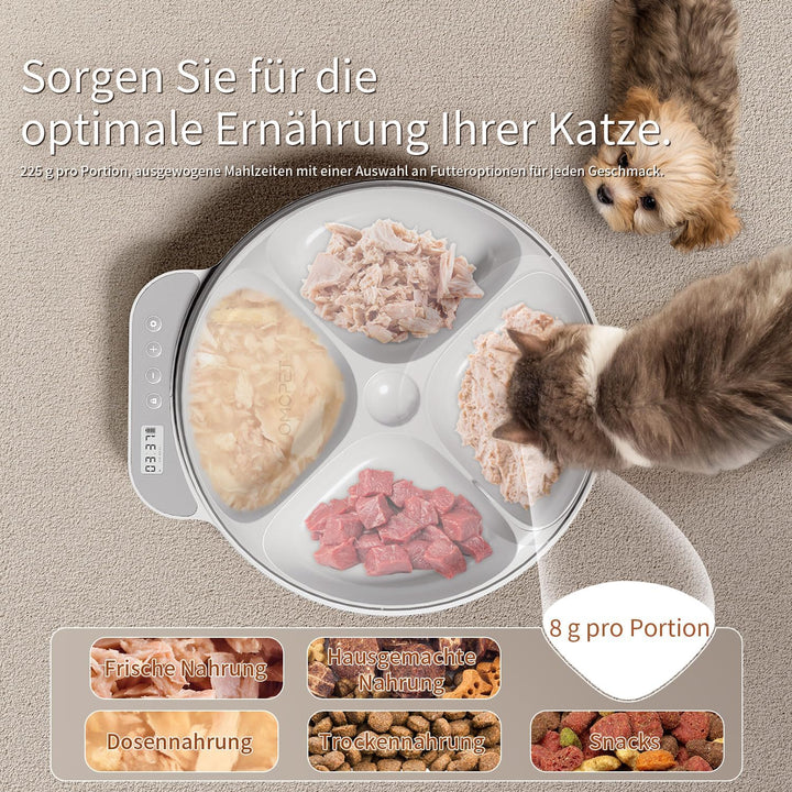 Nassfutterautomat, batteriebetriebener automatischer Katzenfutterautomat, 8oz*4 Mahlzeiten mit zeitg