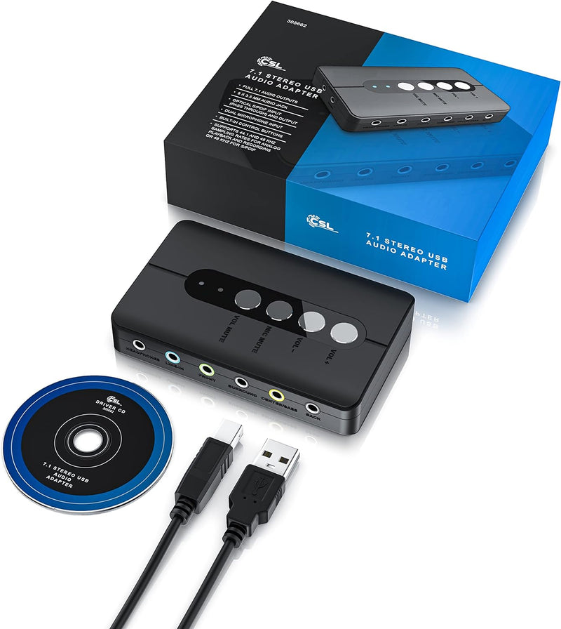 CSL - USB 7.1 Soundkarte extern - 7.1 Surround Sound – Stereo Audio Adapter - Lautstärkeregelung - A