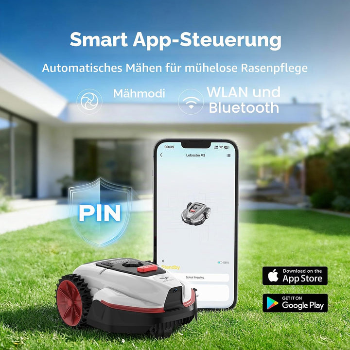 V3 Mähroboter ohne Begrenzungskabel, KI-Visionsnavigation, App-Steuerung, leiser Betrieb, für kleine