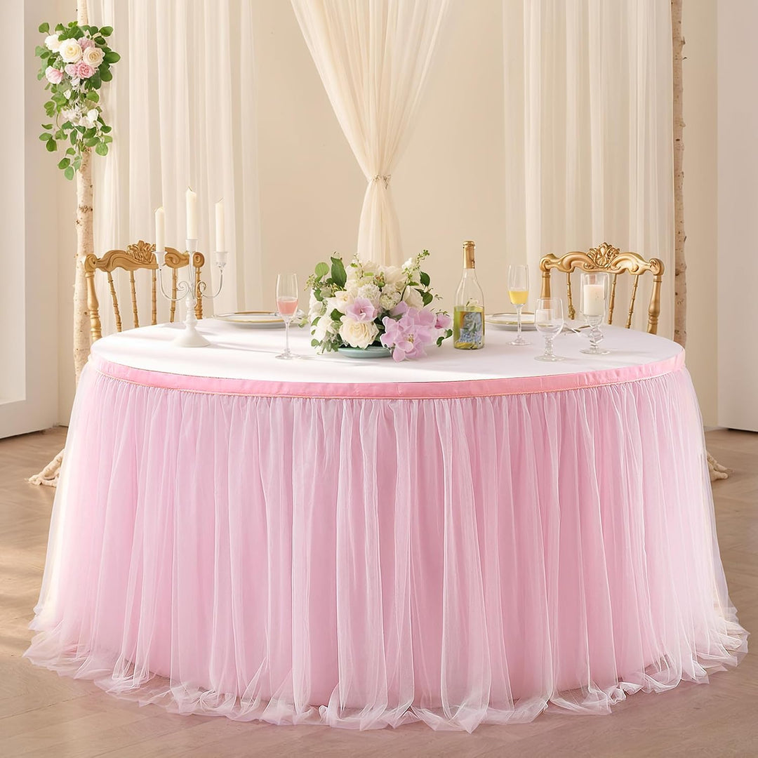 Suppromo 1,8 m rosa Tüll-Tischrock Babyparty-Tischdecke für rechteckige Tische oder runde Tische ros