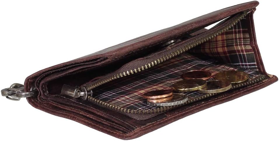 Luxus Leder Bikerbörse mit Kette Biker Geldbörse Portemonnaie Geldbeutel 10 cm 34015 Farbe braun, Br