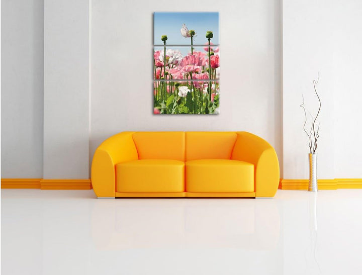 Pixxprint Blumenwiese Mohnblumen als Leinwandbild/Grösse: 3 Teilig (120x80 cm) cm/Wandbild/Kunstdruc