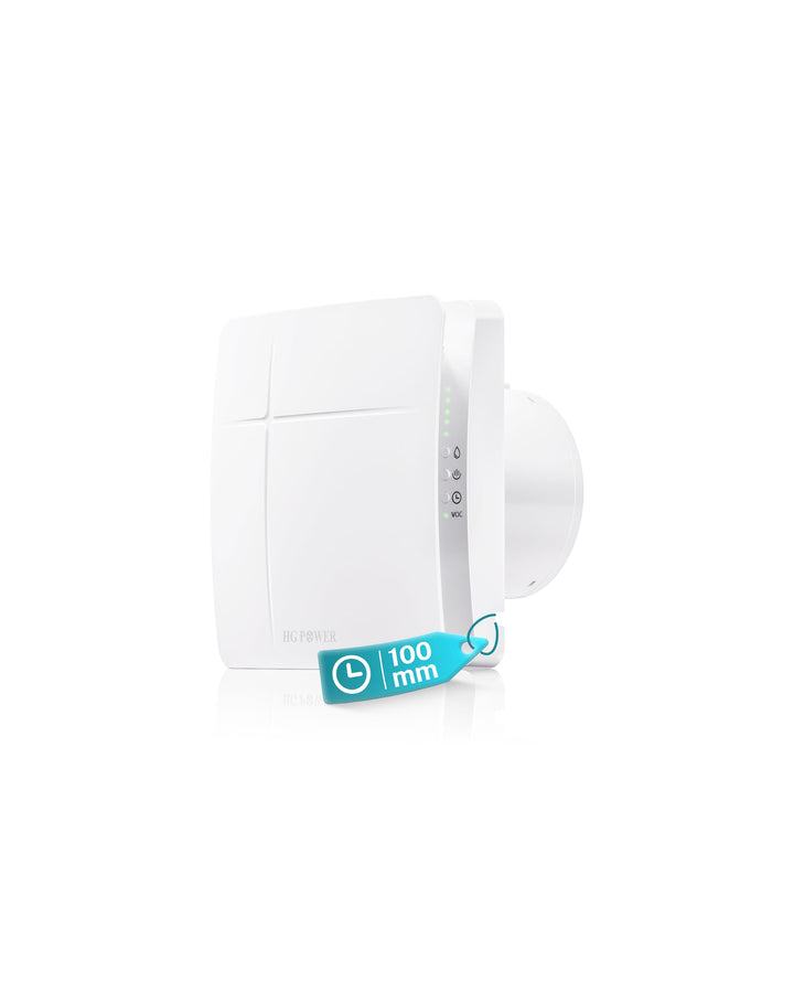 HG Power Badlüfter 102mm mit Feuchtigkeitssensor VOC-Sensor, Nachlauf-Timer 100mm Timer + Sensoren,