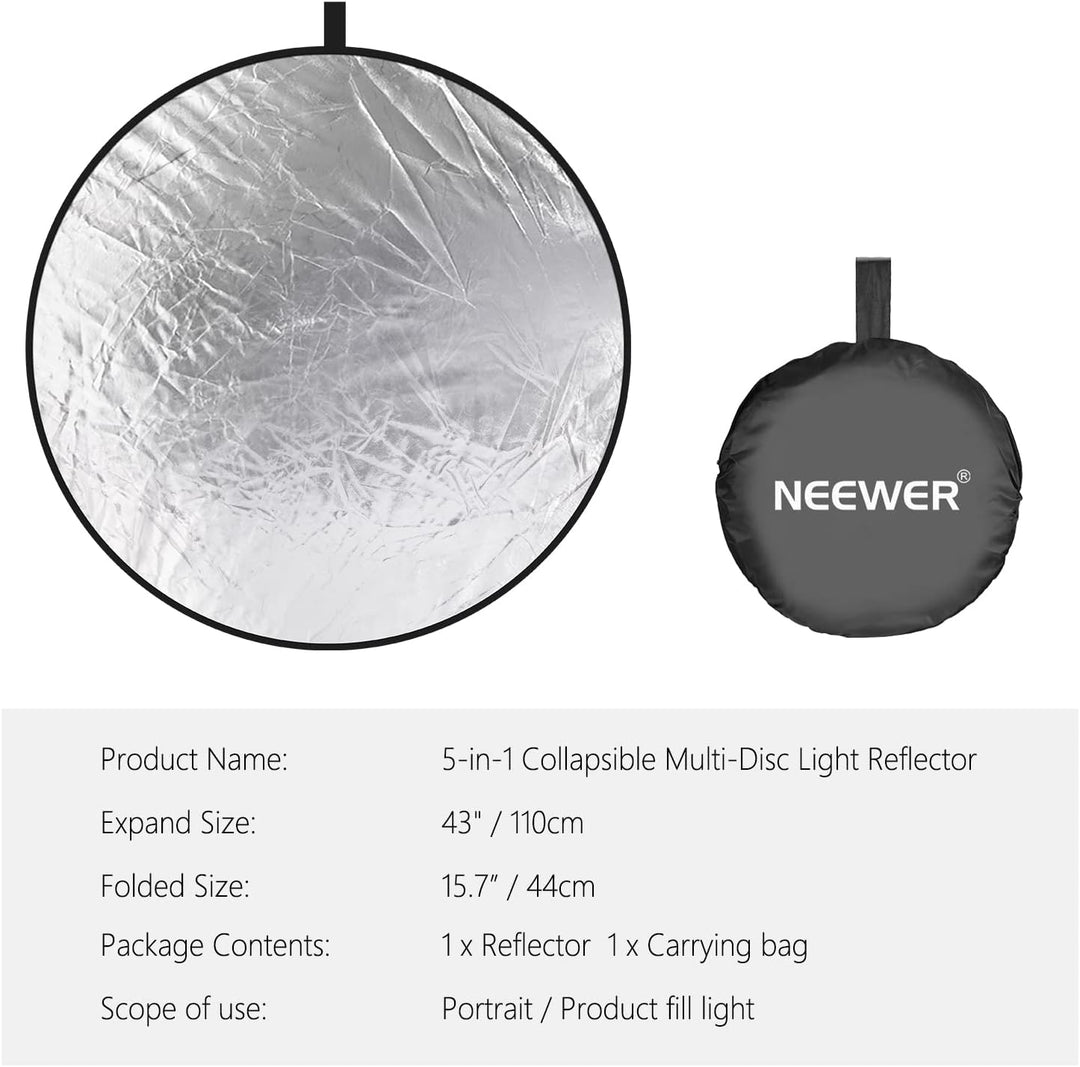 NEEWER 43"/110cm Lichtreflektor Lichtdiffusor 5 in 1 zusammenklappbare Multischeibe mit Tasche durch