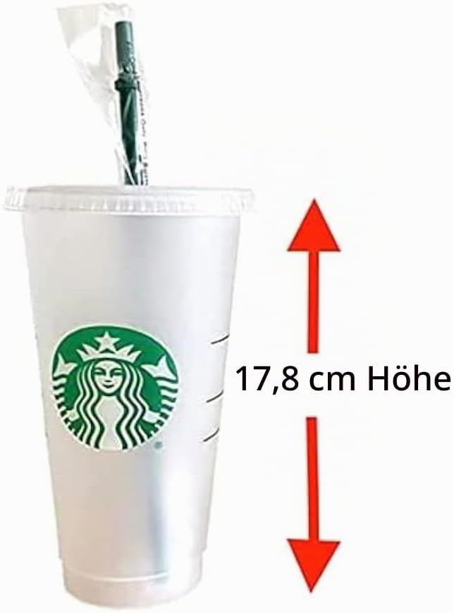 Starbucks Wiederverwendbare Trinkbecher aus Hartplastik, 680 ml, mit Deckel und grünem Strohhalm mit