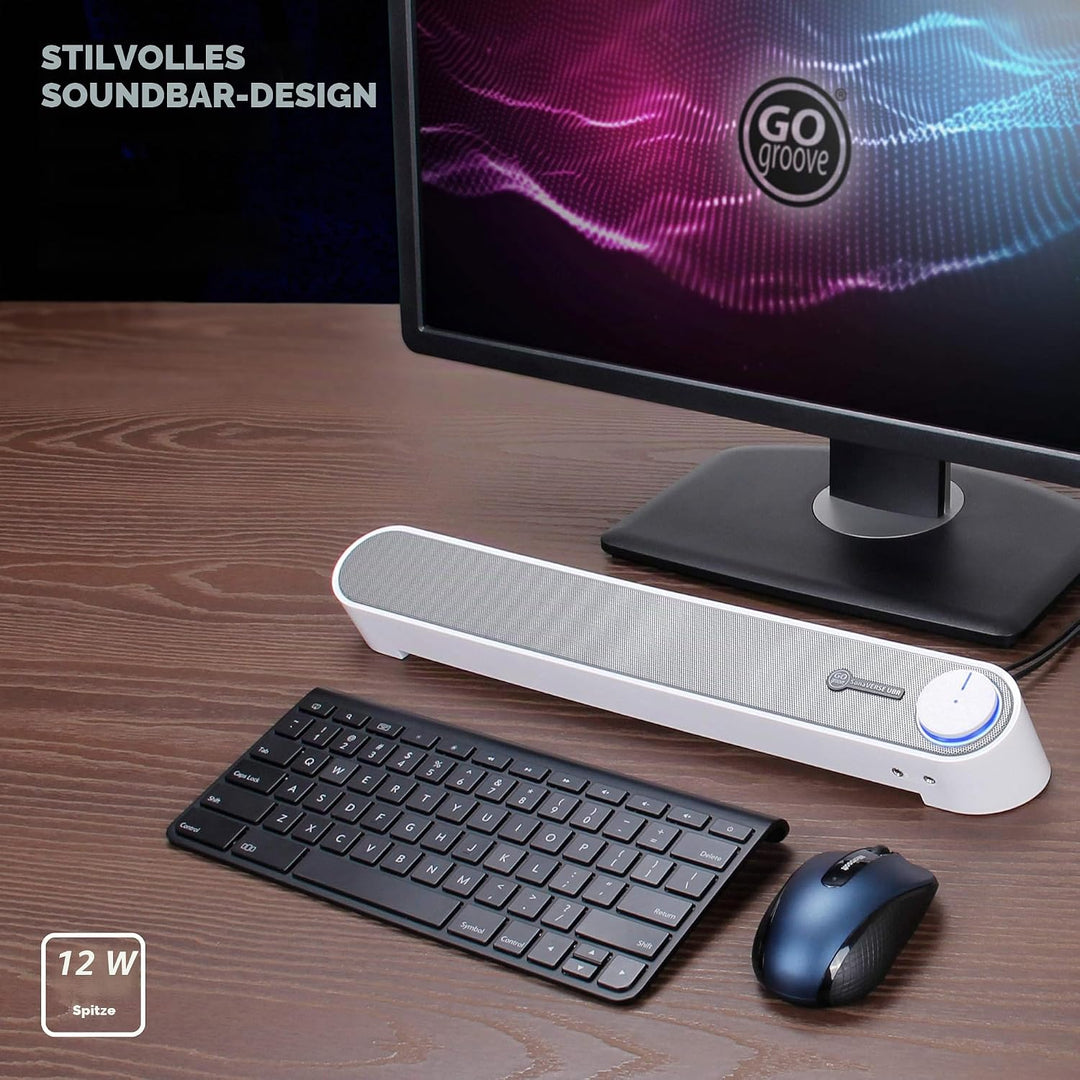 GOgroove Soundbar für PC Lautsprecher für Computer: Tragbarer 2.0 Stereo Speaker mit Eingebauten Sou