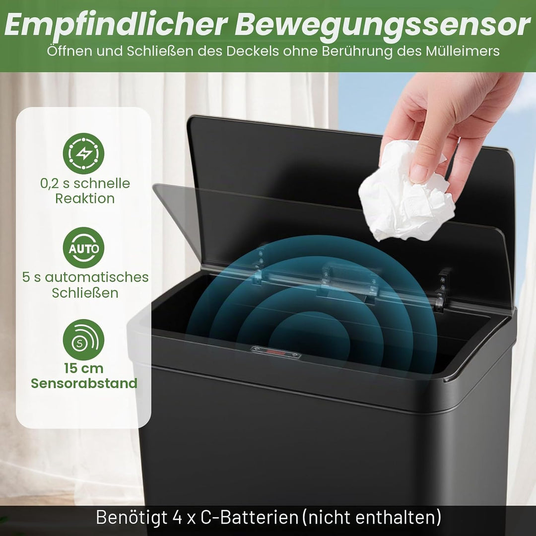 Giantex Mülleimer 3 Fächer, 56 L Abfalleimer Küche mit Sensor, Mülltrennsystem inkl. 2 ausnehmbaren