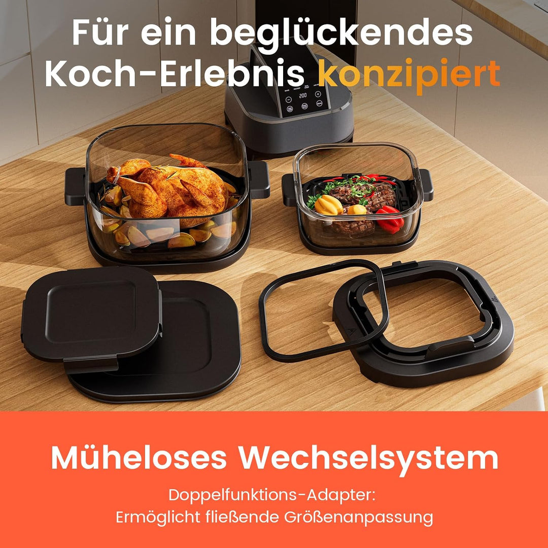 GTPLAYER Airfryer, Multifunktionale Heissluftfritteuse 4 Liter mit mit Easy-View-Fenster, Glasbehält