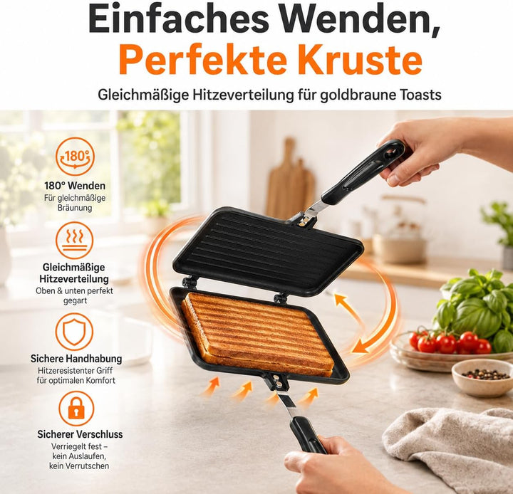 UPKOCH Sandwichmaker Sandwichpresse Grill Frühstückspfanne Aus Aluminiumlegierung Doppelseitige Brat