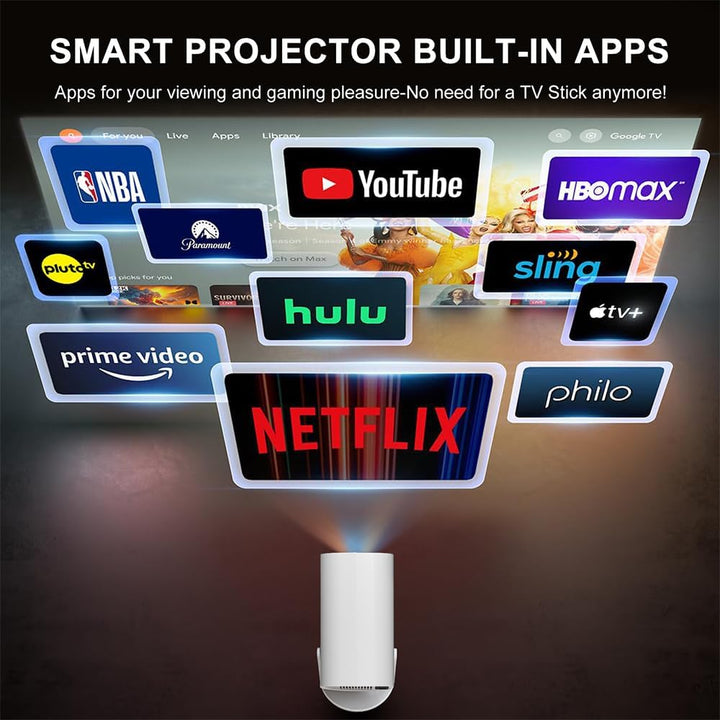 Mini Beamer, Smart Projektor Full HD 1080P, Klein Beamer Heimkino mit WiFi 6 und Bluetooth 5.2, Unte
