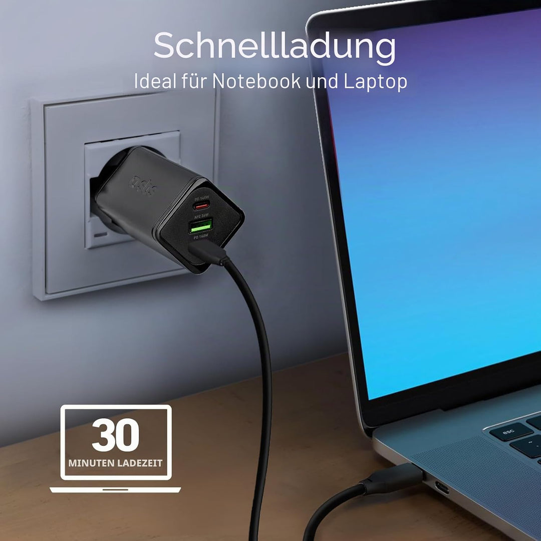 SBS Mehrport-Ladegerät 140W, 2 USB-C-Anschlüsse, 1 USB-A-Anschluss, GaN, Power Delivery, kompakt, id