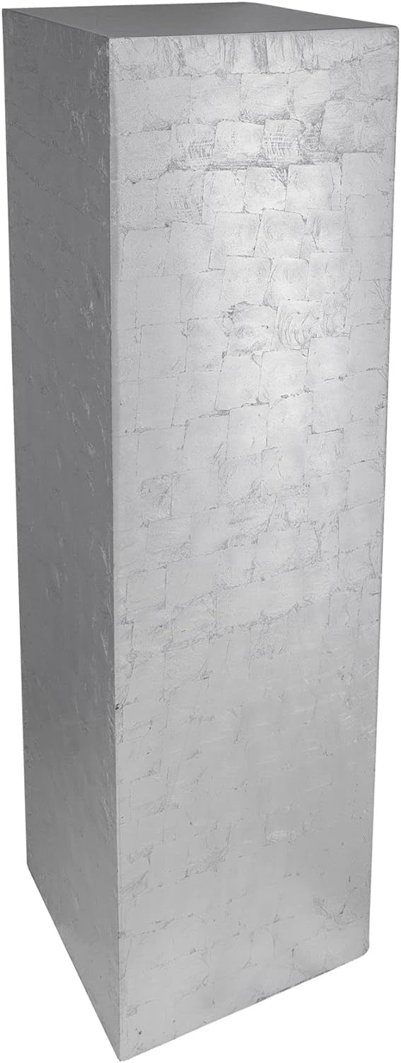 Vivanno Podest Deko-Säule Stele Blumenständer Fiberglas Silber Hochglanz 30x30x100 30x30x100 cm Silb