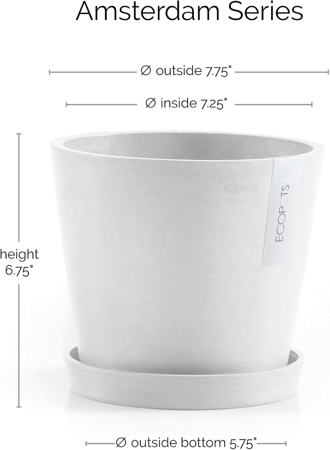 Ecopots Amsterdam 20 + Blumentopf mit Wasserreservoir - L 20 cm x H 17,2 cm - Innen- und Aussenberei
