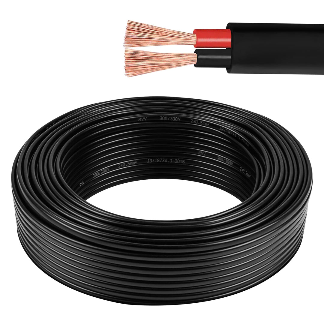 AOHEWEI 2 × 0,75 mm² flaches zweiadriges Doppelkabel 2 Leiter elektrischer Kupferdraht 5V 12V 24V 60