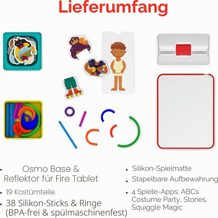 Osmo - Little Genius Starter Kit für Fire-Tablet - 4 Lernspiele - 3-5 Jahre - Buchstaben, Laute, Kre