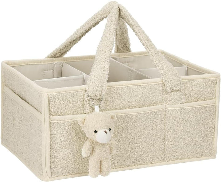Baby Windel Caddy Organizer, Windel Organizer, Plüsch Baby Diaper Caddy mit Fächern & Griffen, Off-W