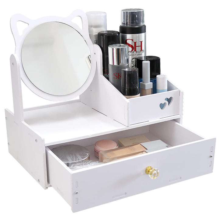Cosmetic Organizer, Schminktisch Organizer mit Spiegel, White Desktop Kosmetik Organizer, Weiss Make