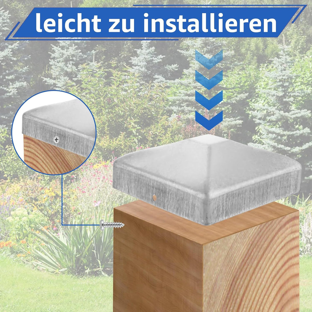 24 Stück Pfostenkappe 9x9 cm, Edelstahl Zaunpfosten Kappen pfostenabdeckung 91x91 mm, Zaunpfosten Me