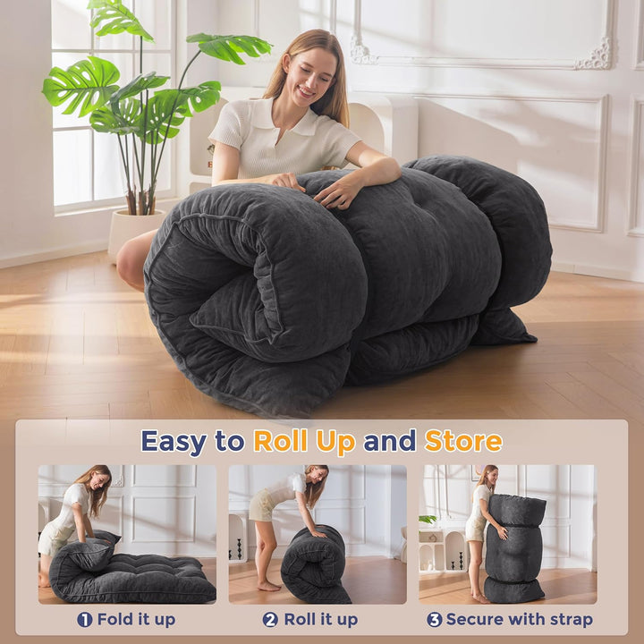 MAXYOYO Futon Matratze, Chenille-Stoff, 15cm Dick Bodenmatratze Verwendbar als Schlafsofa, Geknöpft
