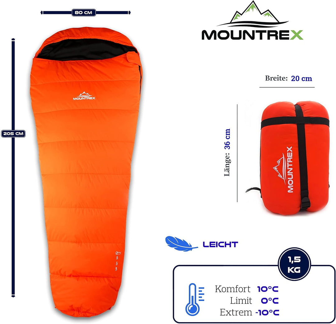 MOUNTREX® Schlafsack - Kleines Packmass & Ultraleicht (760g/1500g) - Outdoor Sommerschlafsack (100GS