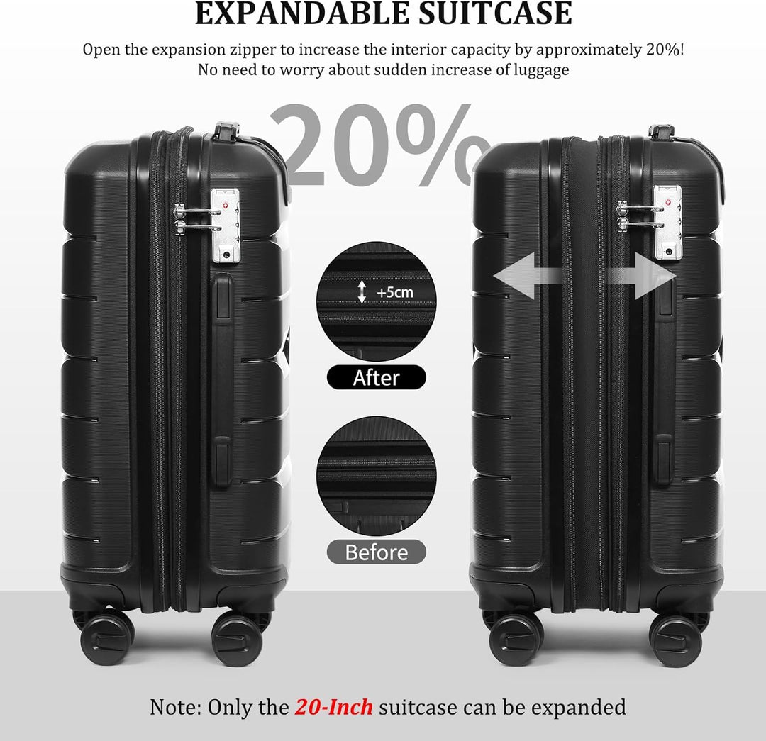 Sea choice Hartschalen Koffer Trolley Erweiterbar Kabinen Handgepäck 100% PP Leicht Reisekoffer mit